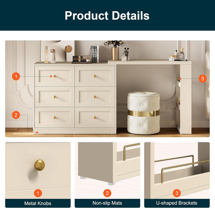 Extendable Vanity Desk Dresser 67 Inch Beige Rotating Extendable Vanity Desk Dresser 67 Inch Beige Rotating