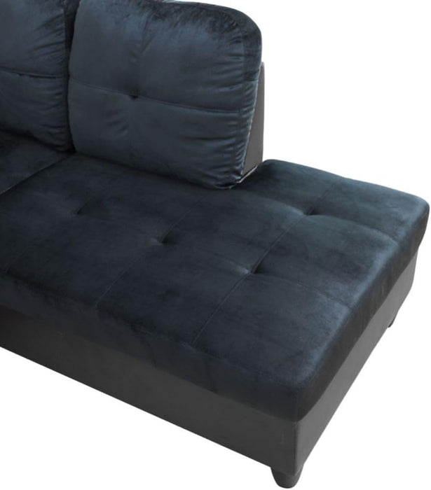 L-Shaped 3-Piece Lint and PVC Sofa with Storage Ottoman Set, Sectional Couch Sofa Set for Living Room, Office, Small Space, Dark Blue and Brown