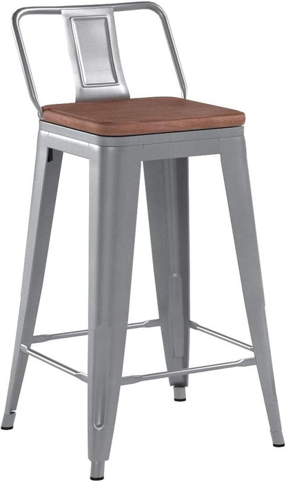 24 Inch Swivel Bar Stools Set of 4 with Backs Counter Height Industrial Barstools for Kitchen Island (Swivel 24 Inch, Silver Wooden)