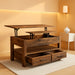 Coffee Table Lift Top, Multi-Function Convertible Coffee Table with Drawers and Hidden Compartment, Coffee Table Converts to Dining Table for Living Room, Home Office, Rustic Brown