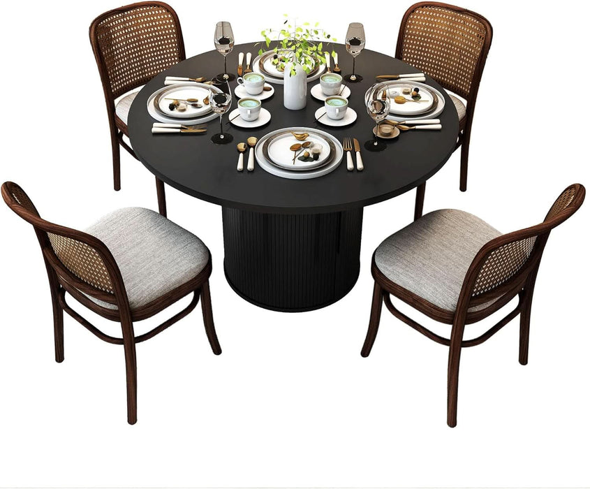 47 Inch round Dining Table for 4, Kitchen Table Dinner Table with 2-Layer Storage Shelf and Wood Slide Door for Home Dining Room Living Room (Black)