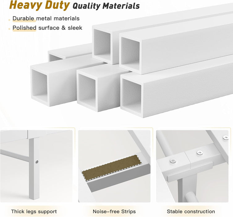 54" Metal King Bed Frame with Tall Headboard & Footboard, LED Light King Bed Frame, Strong Metal Slats Support and Noise-Free Design with under Bed Storage/No Box Spring Needed/White