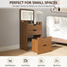 3 in 1 Small Walnut Vanity with Stool & Glass Top, Make up Table with Flip up Mirror & Lights, Modern Cute Teen Vanity Desk with Drawers for Small Space (Walnut+Black, 18.9'' L)