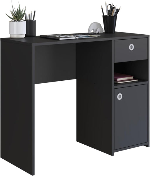 Desk with Drawer and Door – Compact Workstation for Home – MDP Construction – 35Kg Capacity (Black) - ShipItFurniture