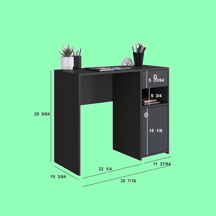 Desk with Drawer and Door – Compact Workstation for Home – MDP Construction – 35Kg Capacity (Black) - ShipItFurniture
