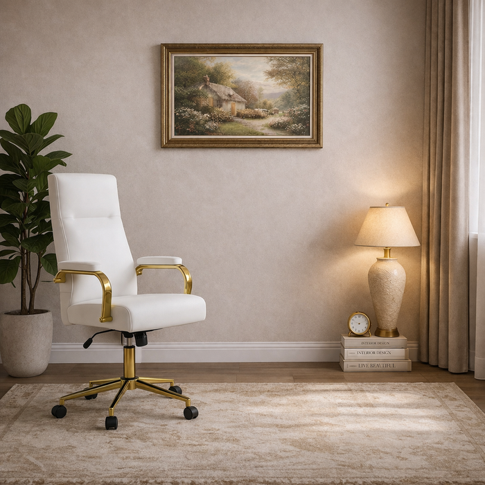 47 Inch Brown White Computer Desk and Office Chair Set with Storage Drawers