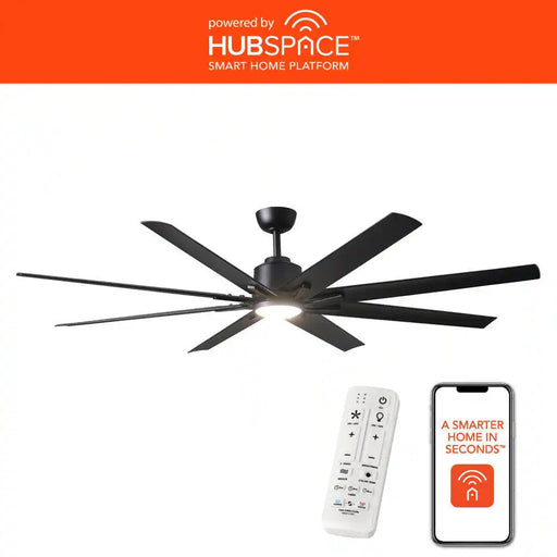 Kensgrove II 72 In. Smart Indoor/Outdoor Matte Black Ceiling Fan with Remote Included Powered by Hubspace