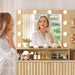 Fluted Vanity Desk with Mirror and Adjustable LED Lights, Makeup Vanity with 5 Drawers & Storage Shelves, 3 Color Modes & Adjustable Brightness, Vanity for Girls, Natural Oak