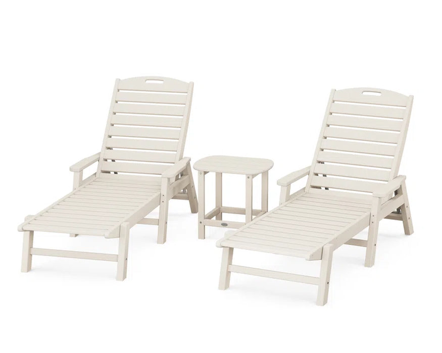 Nautical 3-Piece Chaise Lounge with Arms Set with South Beach 18" Side Table