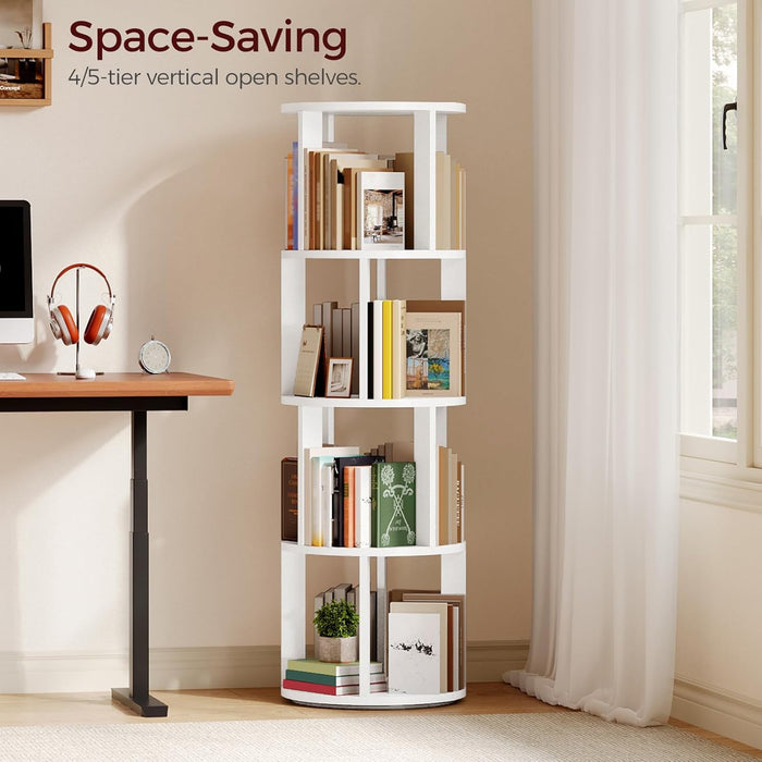 White Four Tier Rotating Bookshelf Tower Floorstanding