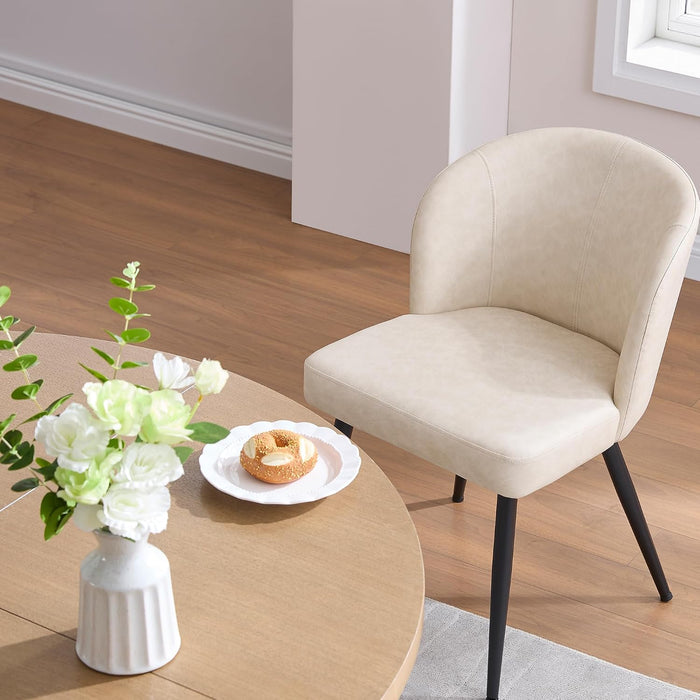 Upholstered Faux Leather Dining Chairs Set of 4, Cream White