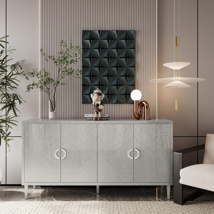 Modern 60 Inch Wide Silver Sideboard Buffet Cabinet
