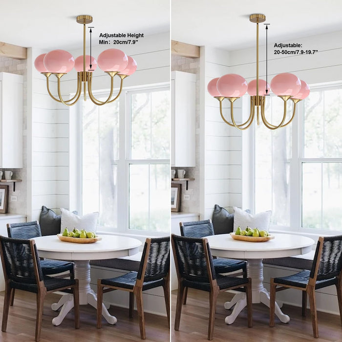 Luxurious Pink Glass 5-Light Pendant Ceiling Light