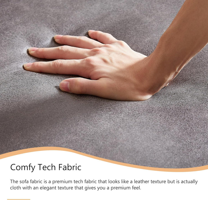 2-Piece Tech Fabric Upholstered Living Room Sofa Set, Including 3-Seater Sofa and Loveseat with Button and Copper Nail on Arms, Four Pillows Included, Grey