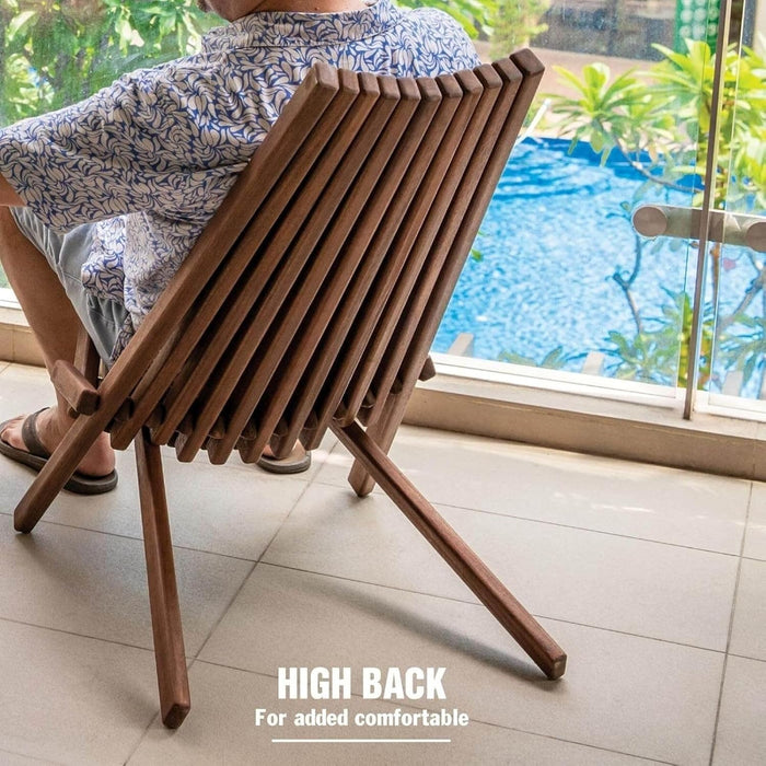 Wooden Folding Tamarack Chairs, FSC Certified Acacia Low Profile Adirondack Chairs, Wood Folding Chair for Outdoor, Patio, Porch, Pool, Backyard, Garden, Balcony and Deck - Chestnut - Single