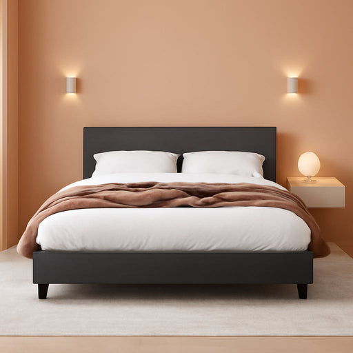 Queen Bed Frame with Adjustable Headboard, Upholstered Platform Bed with Wood Slats, Heavy Duty Mattress Foundation, No Box Spring Needed, Noise-Free, Easy Assembly, Dark Grey