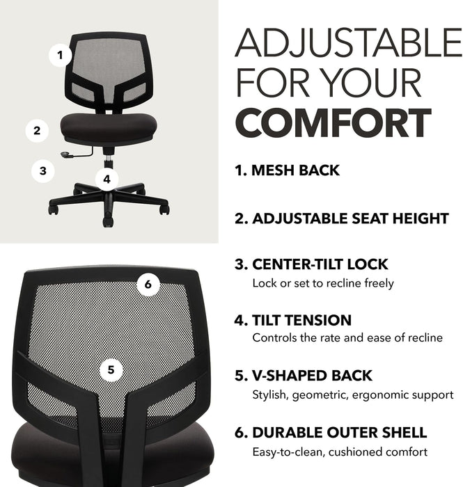 Volt Ergonomic Office Chair, Armless, Office Desk Computer Chair, Black