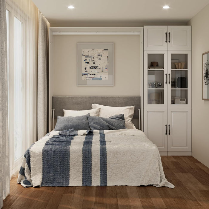 Queen Murphy Bed With IndustrialGlassCabinet White