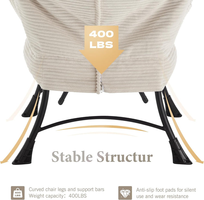 Lazy Chair with Ottoman Bedroom Chairs for Adults Modern Lounge Accent Chair with Armrests, Ergonomic Footrest for Small Spaces, Comfy Reading Chair for Living Room, Bedroom, Office White