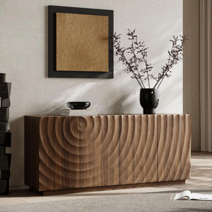 59" Modern Buffet Cabinet with 3D Water Ripple Doors, Sideboard Storage Cabinet with Wooden Base, Freestanding Credenza Console Table for Dining Room Living Room Entryway Coffee Bar, Walnut