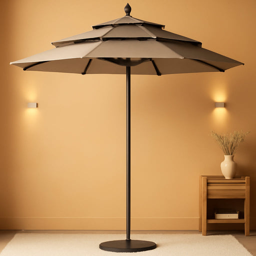 USA 10-Year-Non-Fading 9Ft 3-Tier Market Patio Umbrella, Commercial Grade Outdoor Table Umbrella with Crank Open, Windproof & UPF 50+ UV Protection, Heavy Duty Ventilation for Garden, Deck, Pool, Backyard, Beach & Bistro, Heather Beige