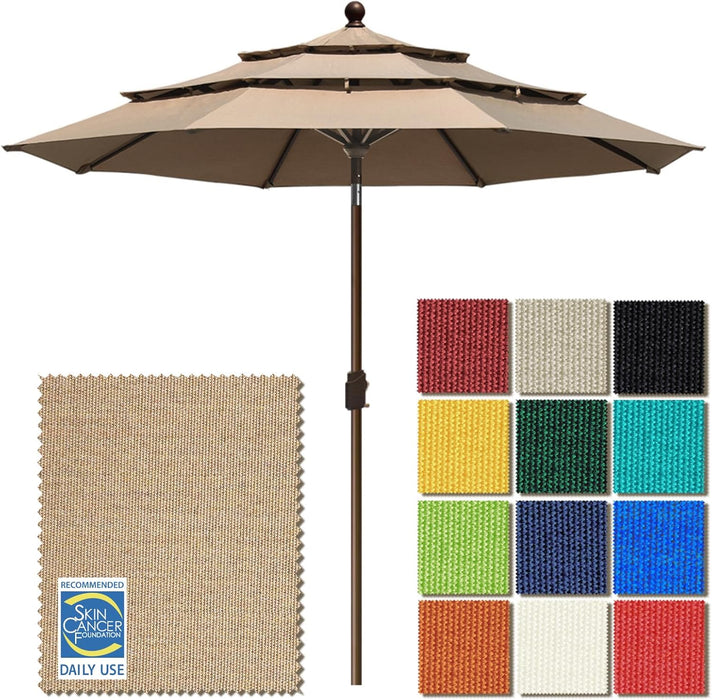 USA 10-Year-Non-Fading 9Ft 3-Tier Market Patio Umbrella, Commercial Grade Outdoor Table Umbrella with Crank Open, Windproof & UPF 50+ UV Protection, Heavy Duty Ventilation for Garden, Deck, Pool, Backyard, Beach & Bistro, Heather Beige