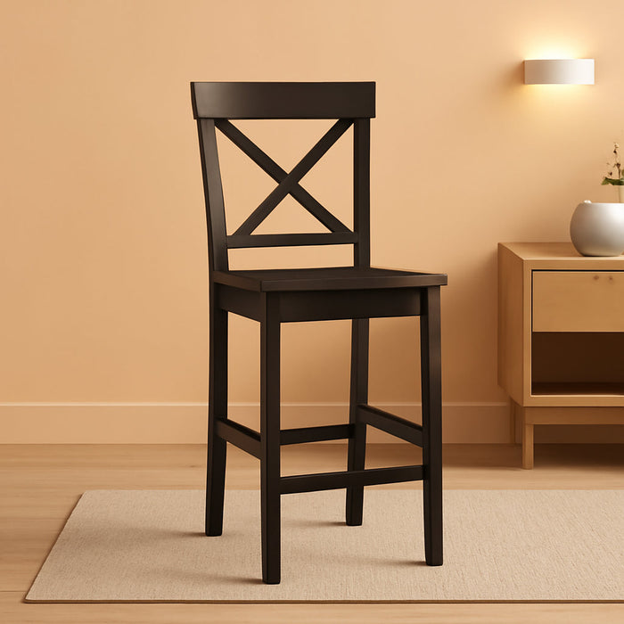 Bar Stools Set of 3, 24" Wooden Barstools with X Back, Black