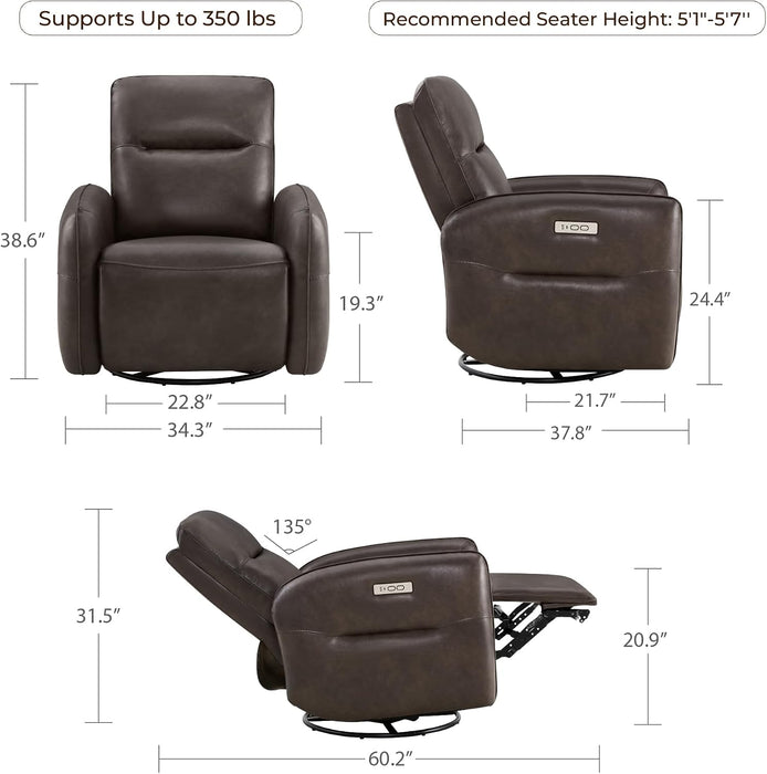 CHITA Faux Leather Power Recliner Chair, Swivel Glider, Chocolate Brown