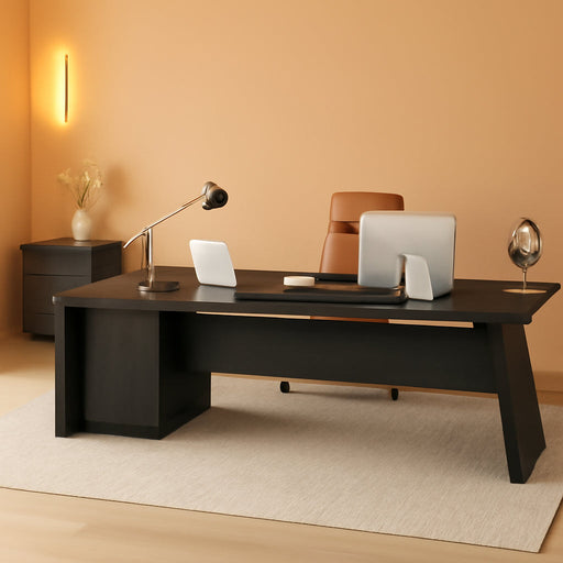 78" L-Shaped Executive Desk, Large Modern Office Desk with Drawers and Lateral File Cabinet, Business Furniture with Storage Shelves, Big Computer Desk for Home Office (Grey + Blcak)