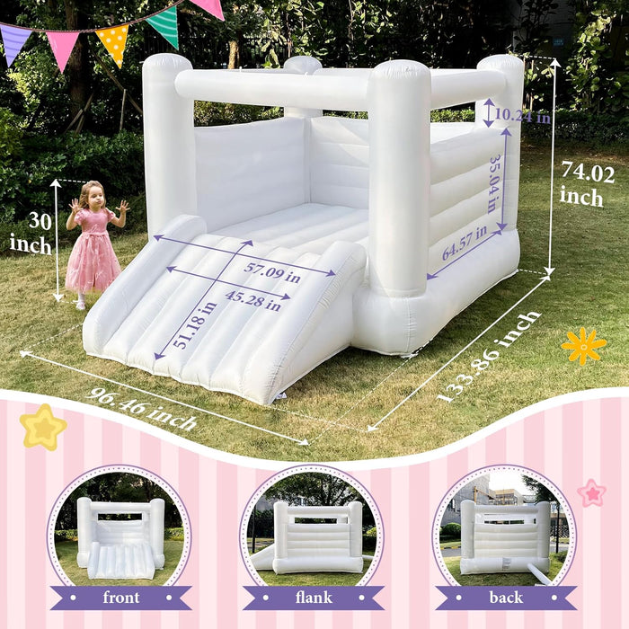 White Bounce House for Kid and Adult Large Indoor Outdoor Bouncy Castle Theme for Kids 133.86 X 96.46 X 74.02 Inch Big Playhouse for Party