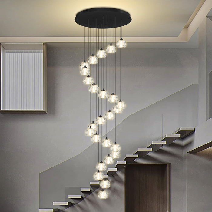 25 Light Black Modern Glam Crystal Ball Chandelier for High Ceiling Staircase Foyer Enterway Living Room Long Crystal Chandelier Lighting