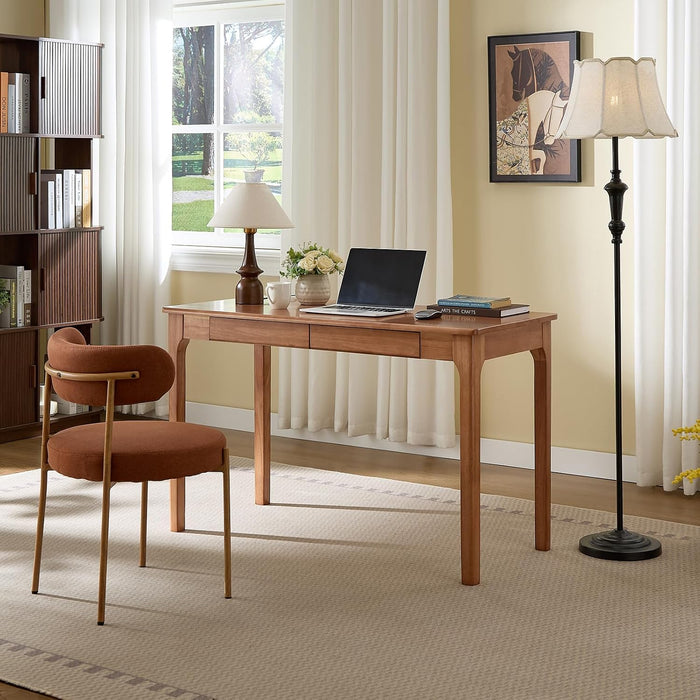 Solid Wood Computer Desk with Storage Drawers (Oak Color, 47.2Inch)