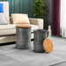 Rustic End Table Set of 2, Farmhouse Galvanized Metal Barrel Ottoman Storage Stool with round Wood Lid for Living Room Furniture, Grey