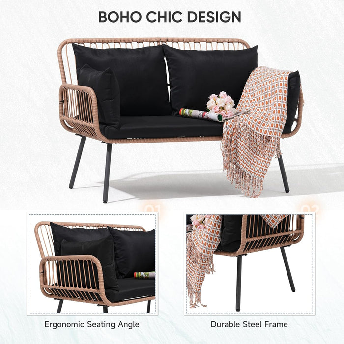 4 Pieces Patio Furniture Set, Outdoor Wicker Patio Conversation Set, Patio Sectional Table and Chairs Set of 4 with Cushion and Pillow, Coffee Side Table (Black)