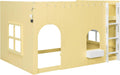 FullSize Wooden Loft Bed WithLEDLightingPlayAreaYellow