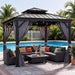 10'X10' Hardtop Gazebo with Curtains and Netting, Galvanized Aluminum Double Layer Iron Roof Weather Resistant, Spacious, Easy Assembly, Patio Gazebo for Patio, Garden and Lawn