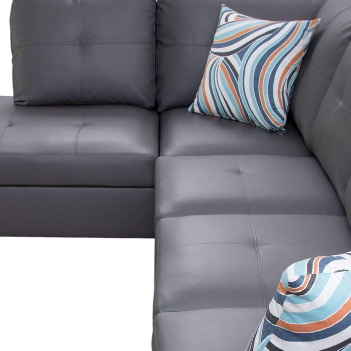 L-Shaped 3-Piece Semi PU Synthetic Leather Sofa with Storage Ottoman Set, Sectional Couch Sofa Set for Living Room, Office, Small Space, Dark Grey