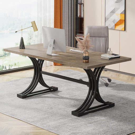63" Large Office Desk, Modern Executive Desks with Stylish Legs, Wood Computer Desk, Business Furniture Work Desk for Home Office (Grey and Black)