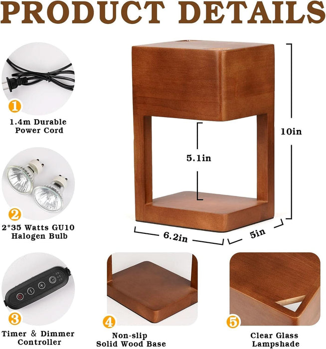 Candle Warmer Lamp Wood with Timer, Dimmable Electric Candle Lamp Warmer for Jar Candles, 2 * 35 Watt Bulb, Birthday Gifts for Men, Decorative Wooden Candle Lamp for Bedroom Home Decor