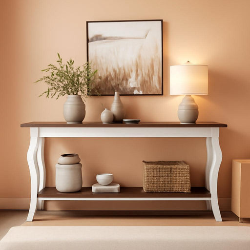 70.9 Inches Long Console Table, 2-Tier Vintage Wooden Sofa Table behind the Couch with Metal Legs for Hallway, Entryway, Living Room, Brown & White