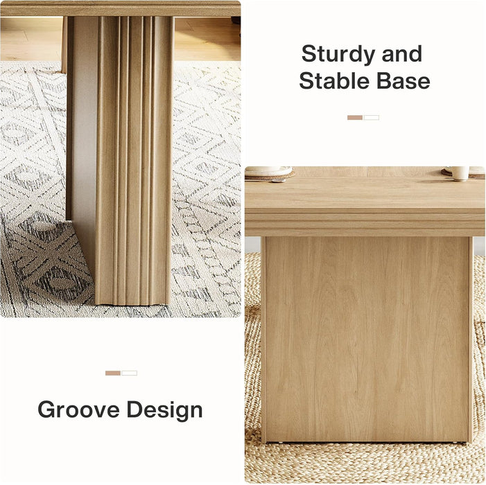 63 Inches Farmhouse Dining Table for 6, Modern Kitchen Table with Fluted Line for Dining Room, Living Room, Natural