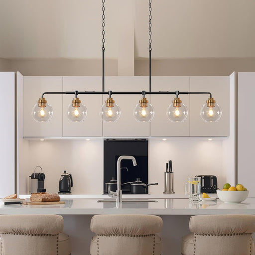 Black Gold Linear Chandelier Six Lights Illumination