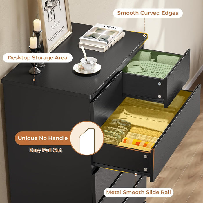 Black Tall Dresser for Bedroom with 8 Drawers, 59.6" Tall Dressers & Chests of Drawers, Modern Wood Closet Organizer and Storage Cabinet, Large Vertical Dresser for Bedroom, Closet, Hallway