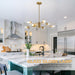 8-Light Globe Sputnik Chandelier Modern Gold Sputnik Chandelier Mid Century Globe Pendant Light Brushed Brass Finished with Clear Glass Lampshade Chandeliers for Kitchen Bedroom