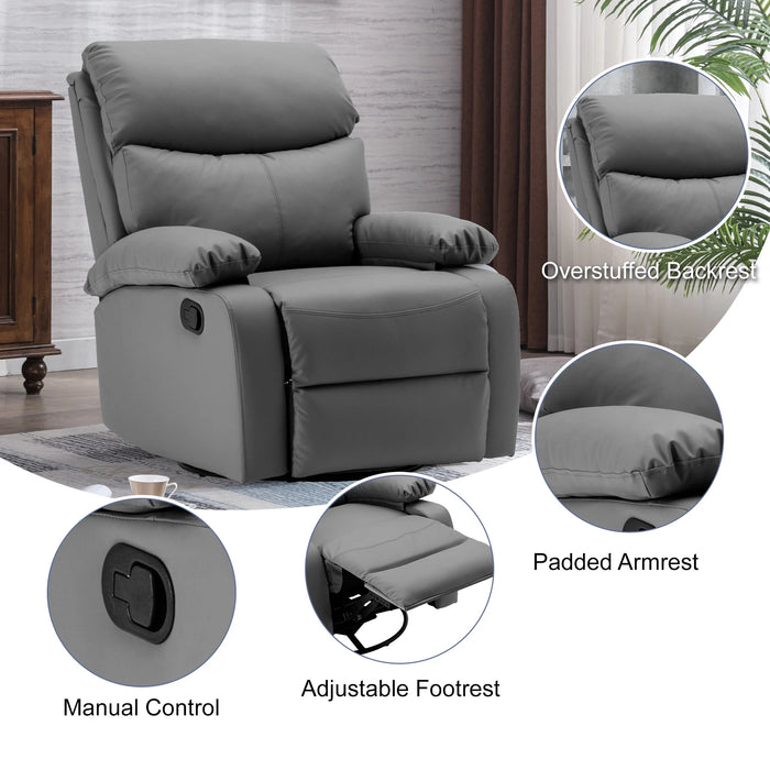 Manual Swivel Rocker Recliner, Genuine Leather Rocking Recliner Chair with Soft Arms and Back, Single Sofa Recliners, Small Reclining Chairs for Living Room, Nursery - Dark Grey