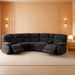 Manual Reclining Sofa Set with Drop-Down Table, Corduroy Sofa Sets, Living Room Furniture Sets, Modern Manual Recliner Sofa Sets with Storage Console for Living Room (Dark Grey, Sectional+Chair)