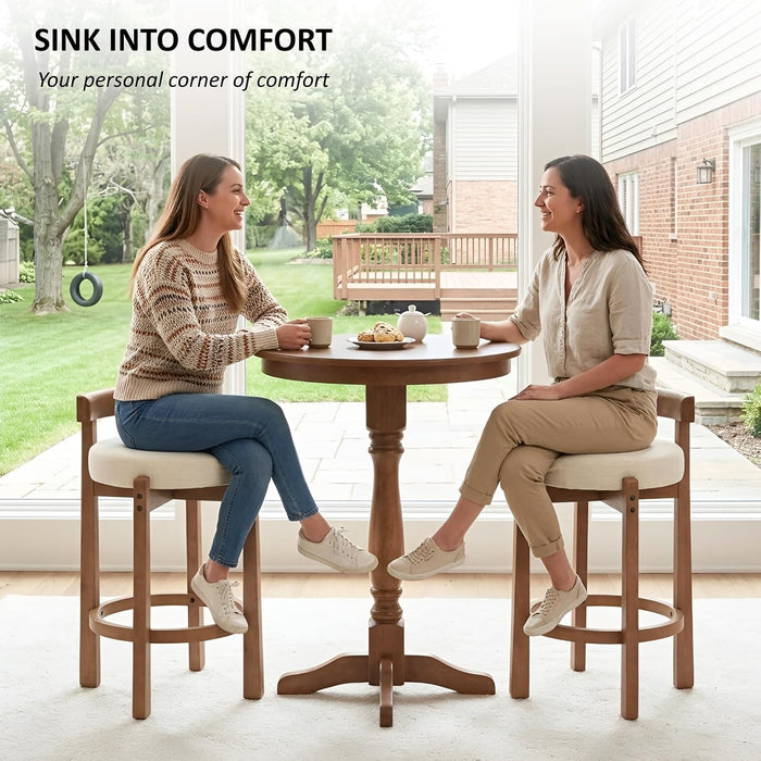 Bar Stools Set of 2, 26" Linen Fabric Upholstered Counter Height Bar Stools, Modern Barstools Counter Stools with Wood Legs for Kitchen Island Dining Room Bar, Beige