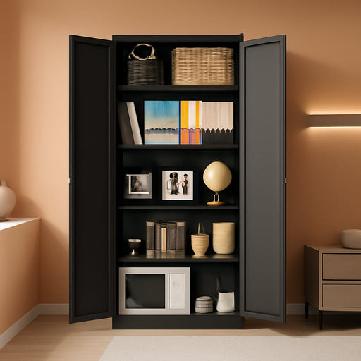 SixtyThreeInch MatteBlack Pantry Cabinet TwinDoors