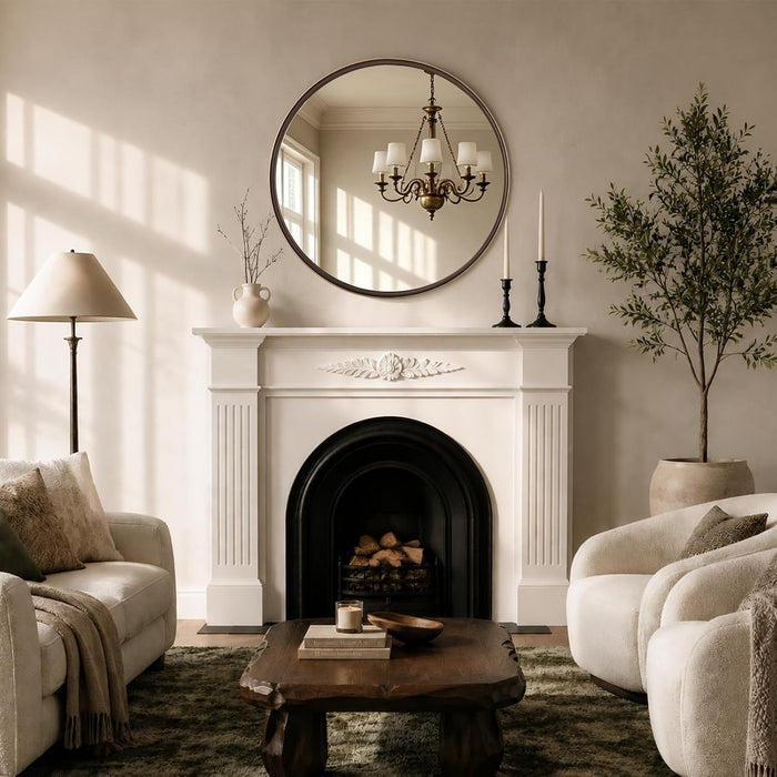 round Mirror 36 Inch, Linen-Texture Circle Wall Mirror for Bathroom, Bedroom, Entryway, Living Room，Gold