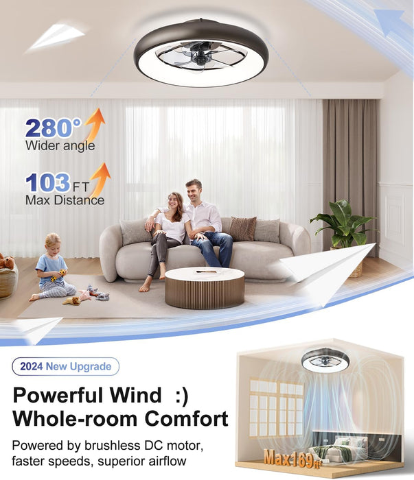 【Upgraded】 Ultra Low Profile Ceiling Fans with Lights and Remote Ultra Quiet 25 Db, 21" Modern Flush Mount Ceiling Fan LED Ceiling Fan